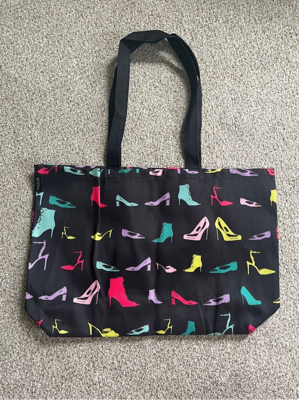 Macy's Shoe Tote Bag Black/Multicolor with Shoe Silhouettes